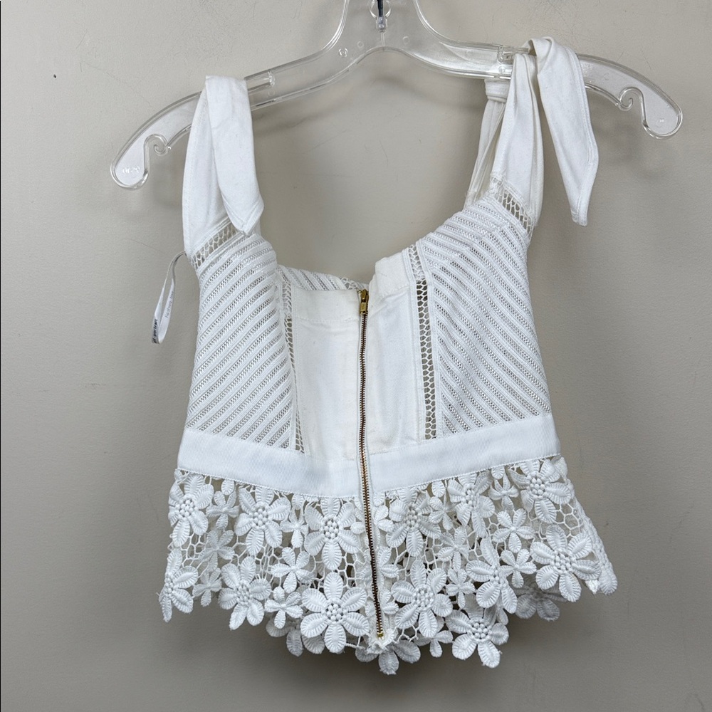 Self-Portrait White Floral Lace Blouse crochet off shoulder top with bows size 2 - Picture 8 of 9